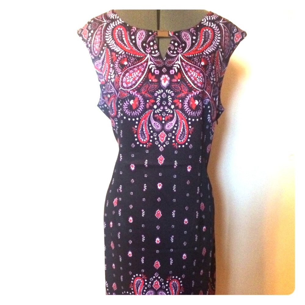 Pretty Navy Blue & pink paisley sheath dress